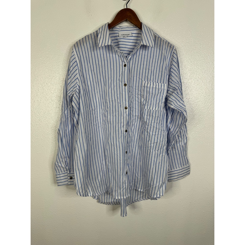 Motherhood Maternity Blue White Striped Cotton Button Down Shirt Large L
